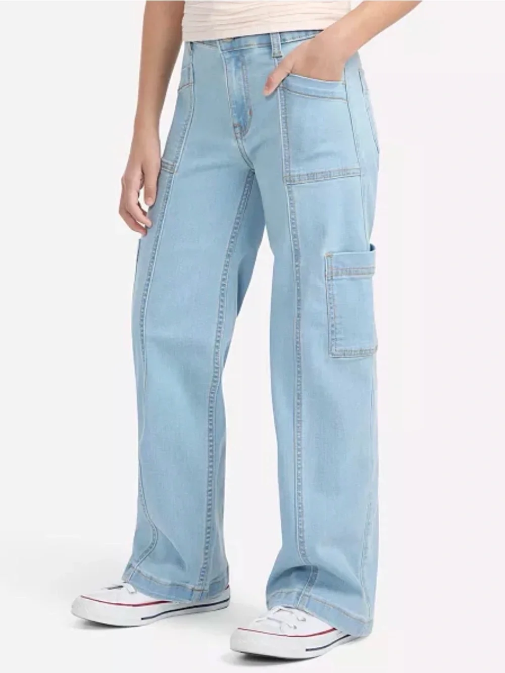 Abercrombie Kids Girls High Rise Wide Leg Utility Jeans Size 11/12 Long